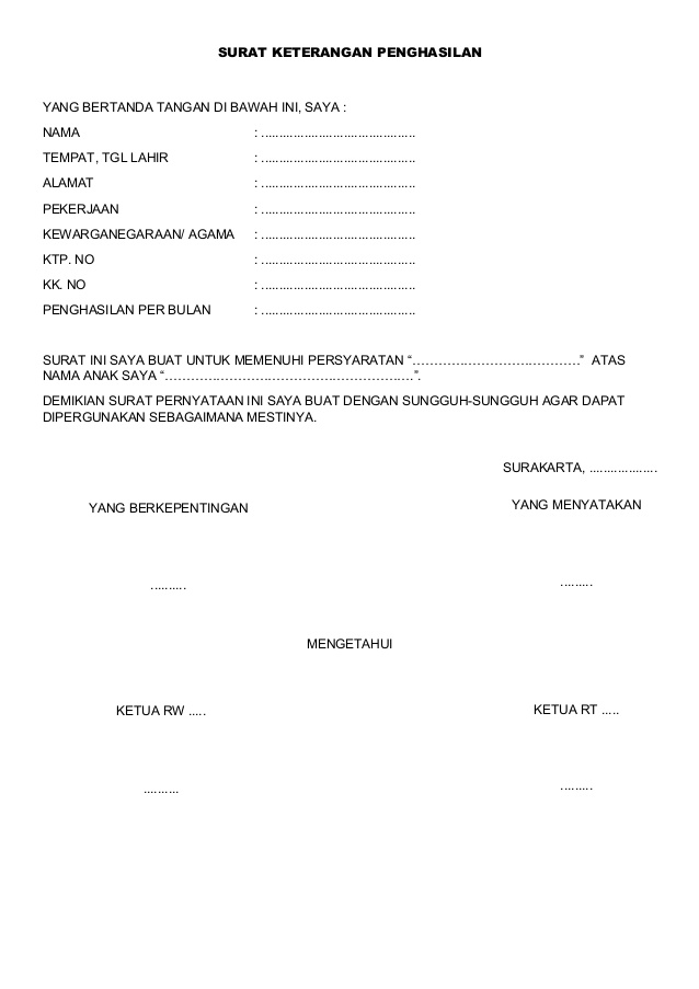 Cara Membuat Surat Keterangan Penghasilan Dan Kegunaan