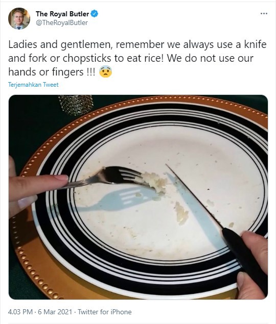 Cuitan ini diserbu banyak netizen Asia yang keberatan karena pernyataannya (Twitter @TheRoyalButler)