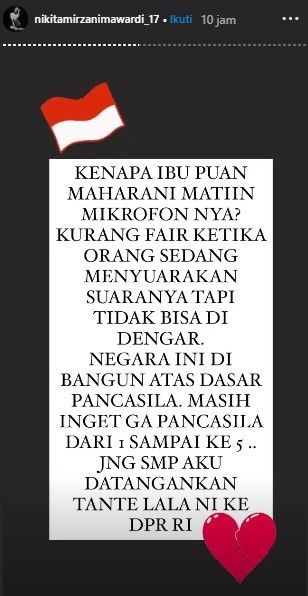 2. Sindiran Nikita Mirzani untuk Puan Maharani (@nikitamirzanimawardi_17)