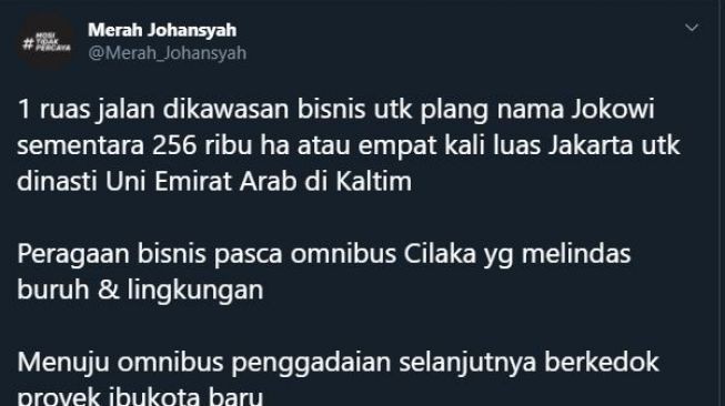 Tudingan Merah Johansyah di Twitter.