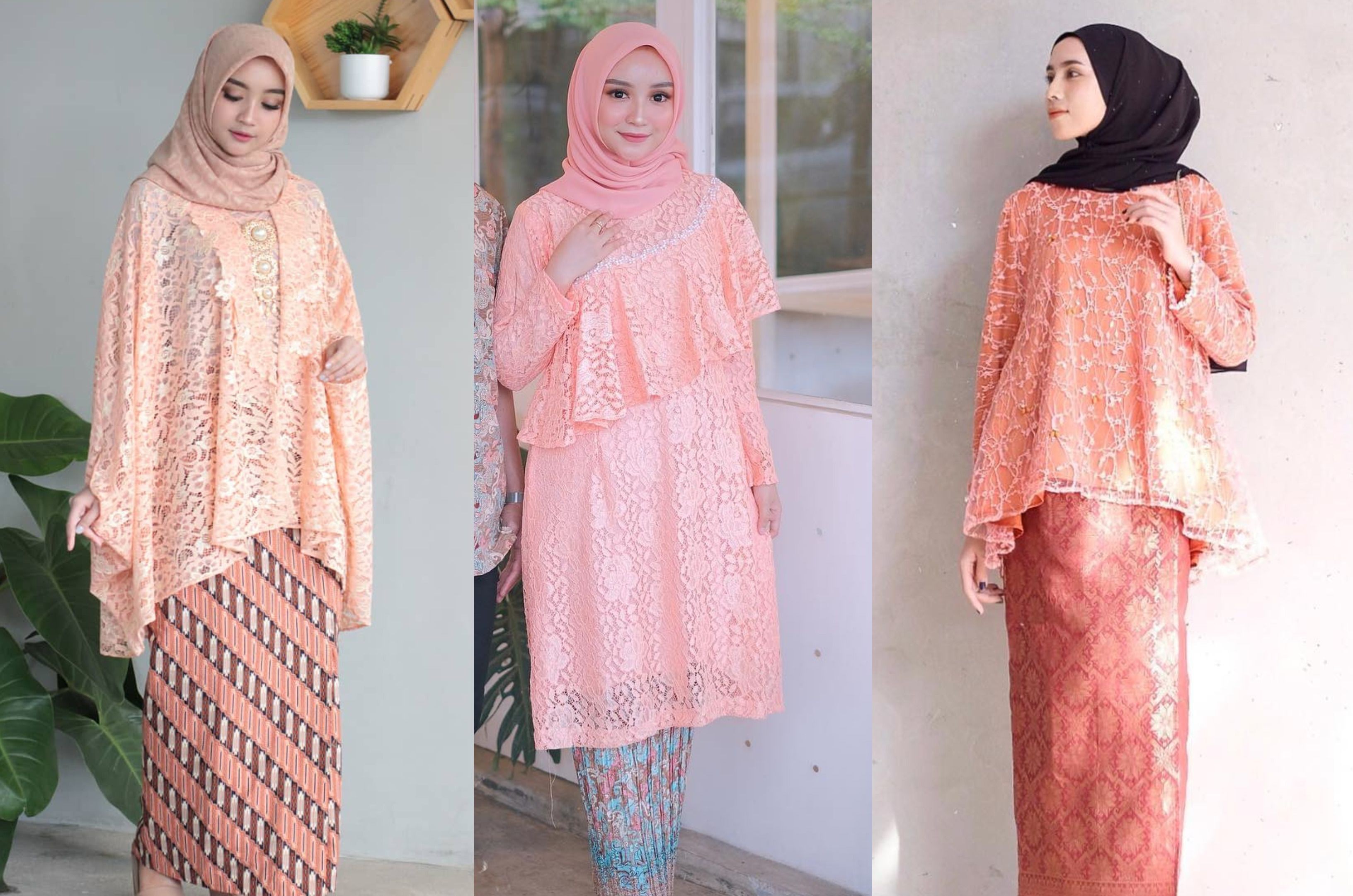 Paduan hijab dengan baju warna peach