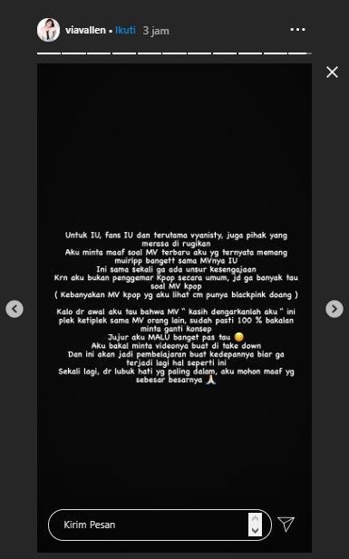 Permintaan maaf Via Vallen lewat Instagram