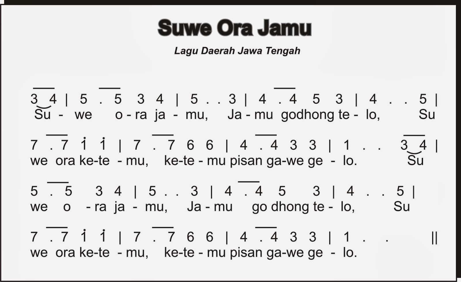 Lagu Daerah Suwe Ora Jamu