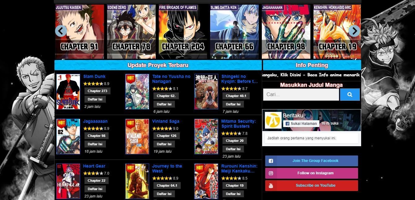 Tampilan Situs Mangaku 