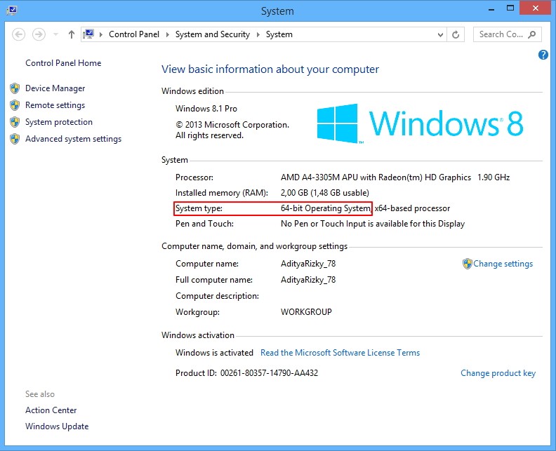 Ilustrasi Tampilan Bit Laptop dengan OS Windows 8